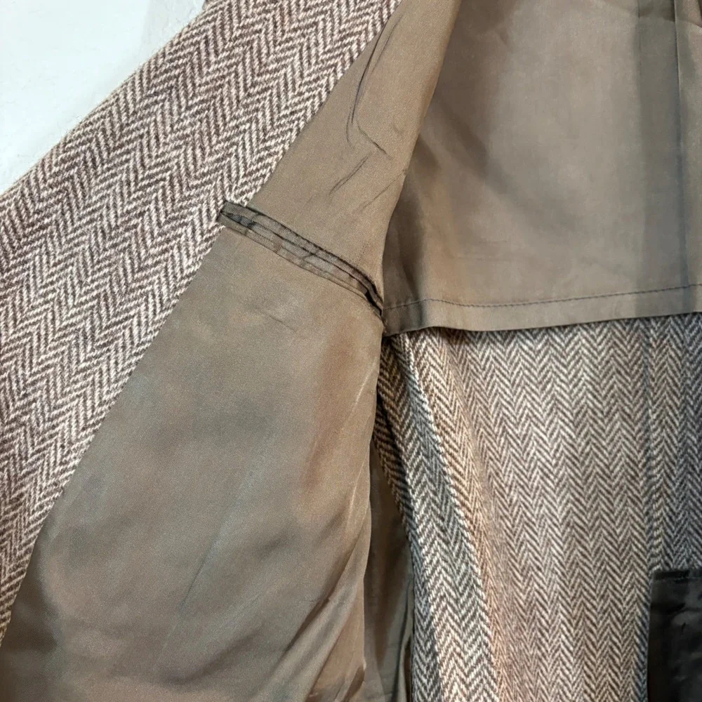 Vintage 70s Harris Tweed Blazer 44 Brown Herringbone Wool Sport Coat Heritage